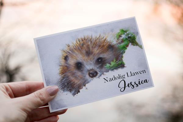 Welsh Hedgehog Christmas Card, personalised christmas card Welsh Hedgehog Christmas Card, personalised christmas card